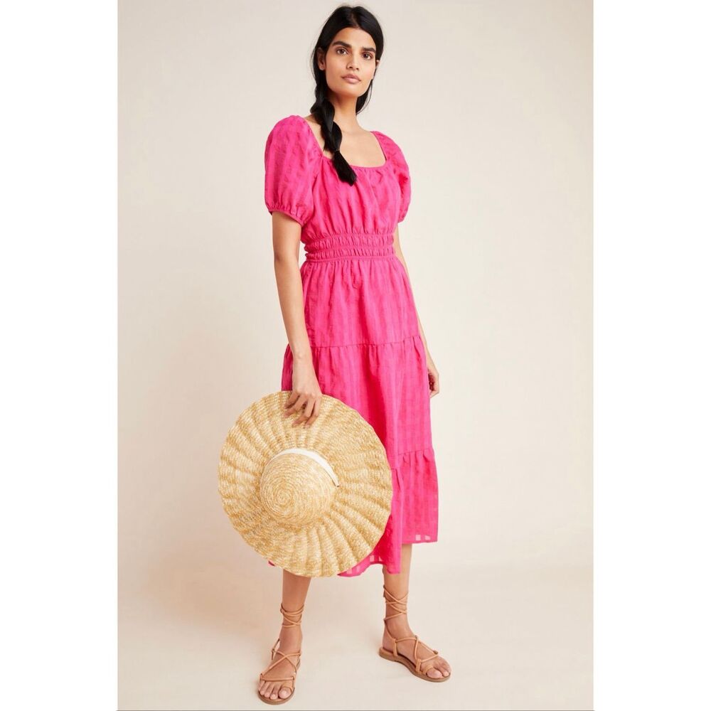 Anthropologie Francesca Tiered Midi Dress in Pink Size MP